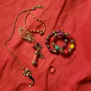 3 bracelets, 2 necklaces, and 1 ring